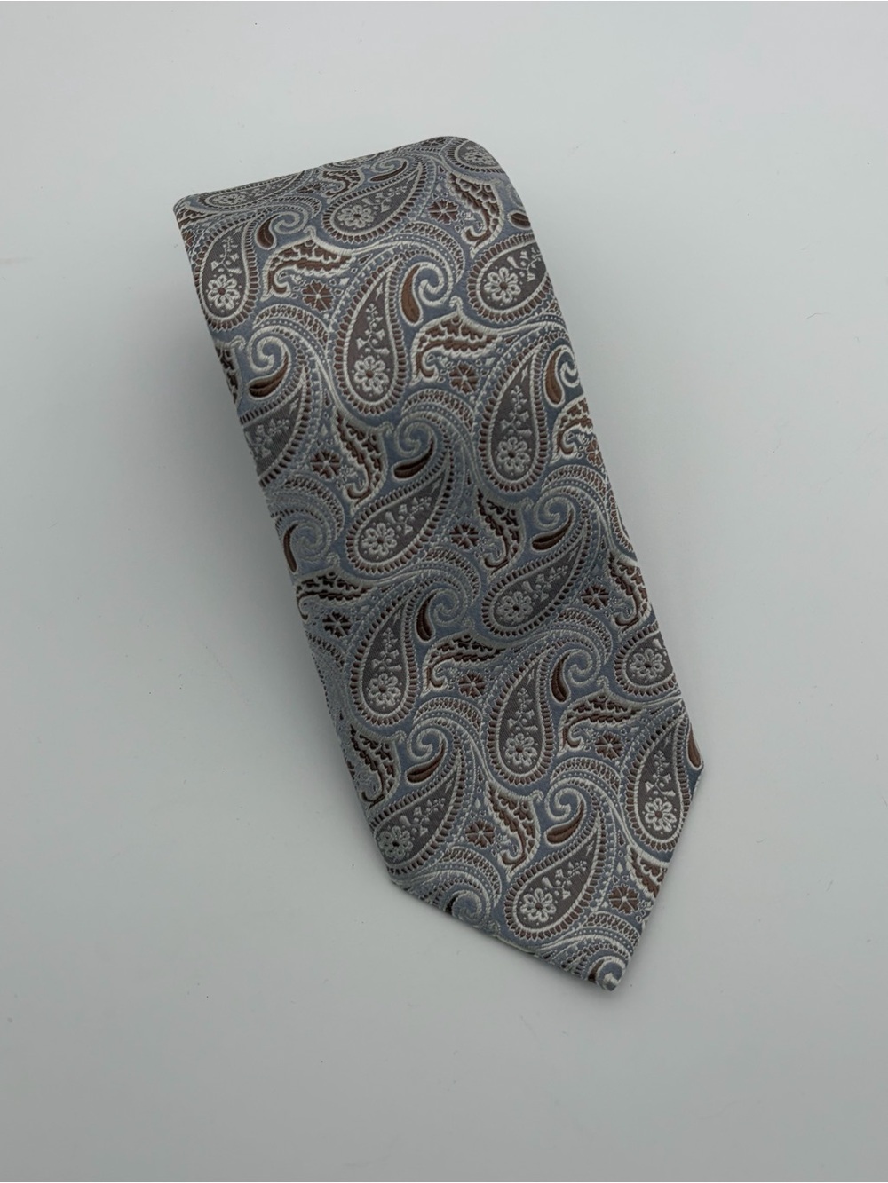 THOMAS PINK Mens Silk Tie White Brown Paisley Pattern Preppy Designer Wedding